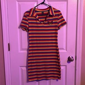 Shein, medium dress. Red, pink, blue, and yellow.
